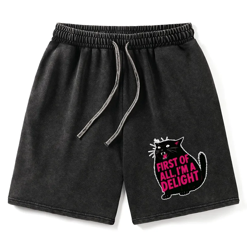 Tokyo-Tiger Roaring Black Cat Washed Shorts