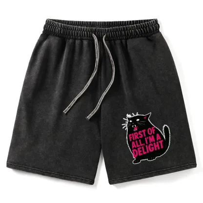 Tokyo-Tiger Roaring Black Cat Washed Shorts
