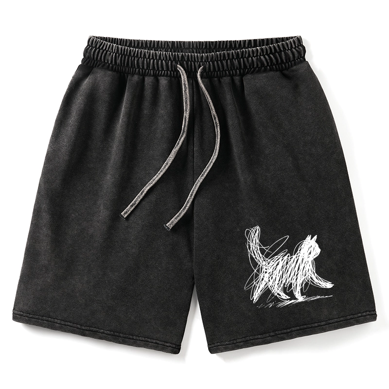 Tokyo-Tiger Minimalist Cat Art Washed Shorts