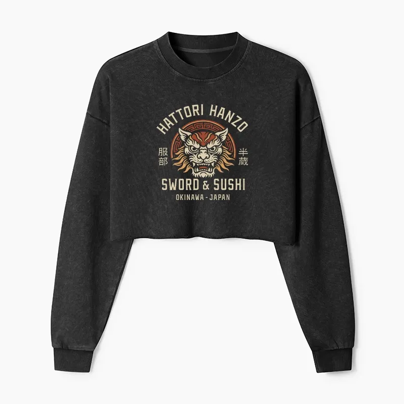 Tokyo-Tiger Hattori Lion Japanese Samurai Washed Crop Sweatshirt Sale
