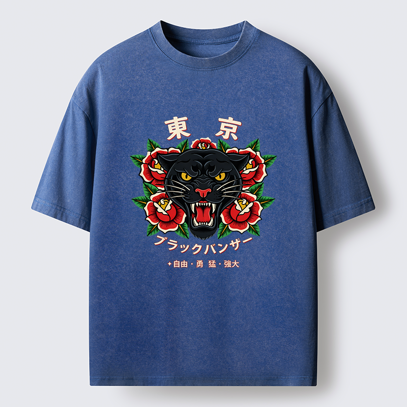 Tokyo-Tiger Tokyo Black Panther Washed T-Shirt