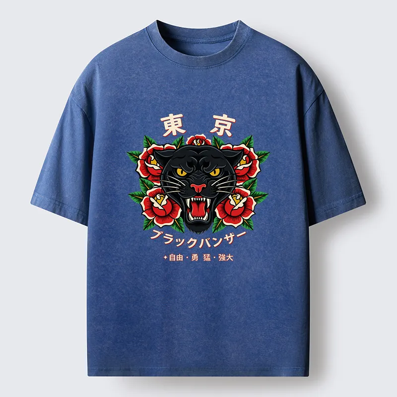 Tokyo-Tiger Tokyo Black Panther Washed T-Shirt