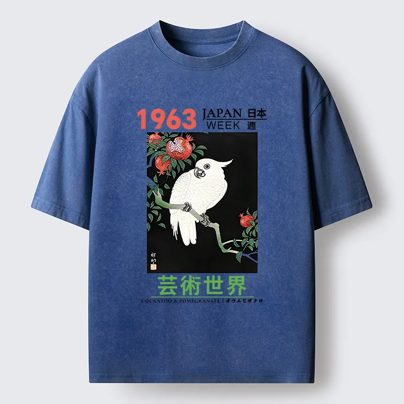 Tokyo-Tiger White Parrot Poster Washed T-Shirt