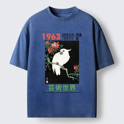 Tokyo-Tiger White Parrot Poster Washed T-Shirt