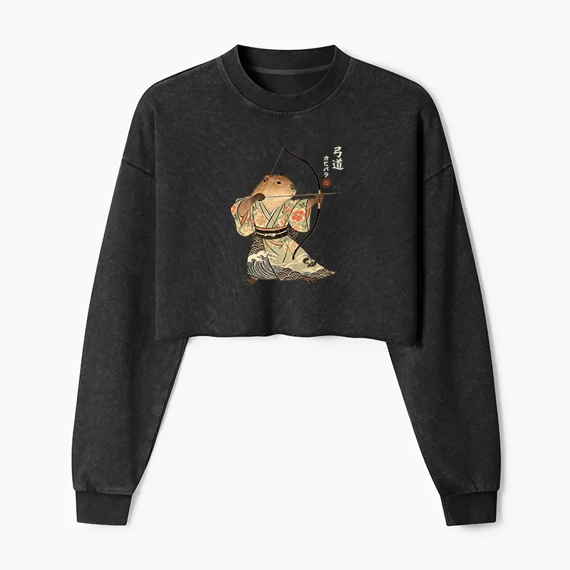 Tokyo-Tiger Capybara Archery Washed Crop Sweatshirt