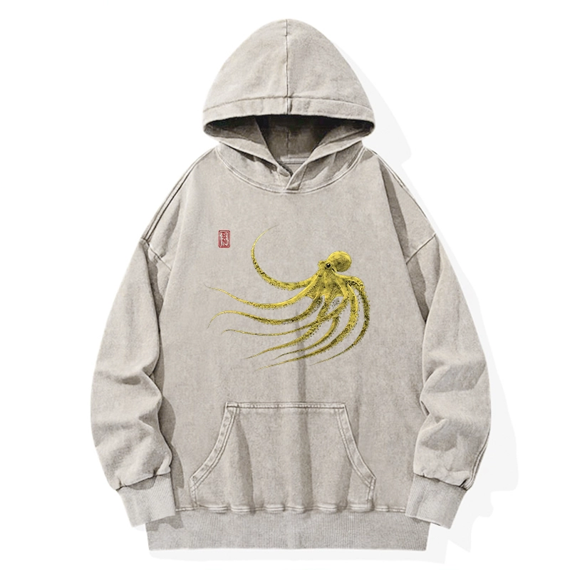 Tokyo-Tiger Retro Octopus Japanese Washed Hoodie