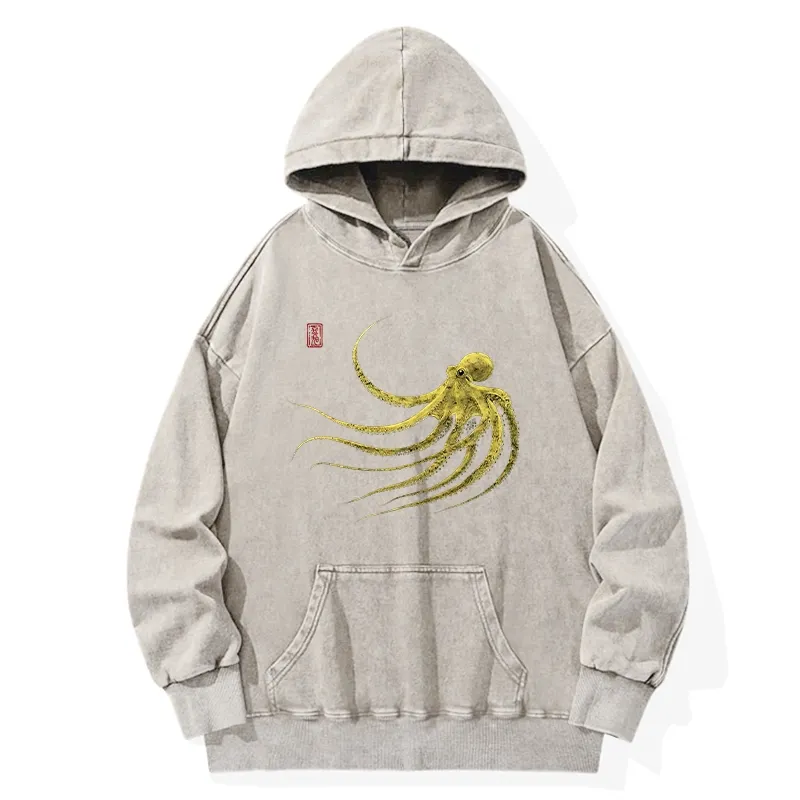 Tokyo-Tiger Retro Octopus Japanese Washed Hoodie