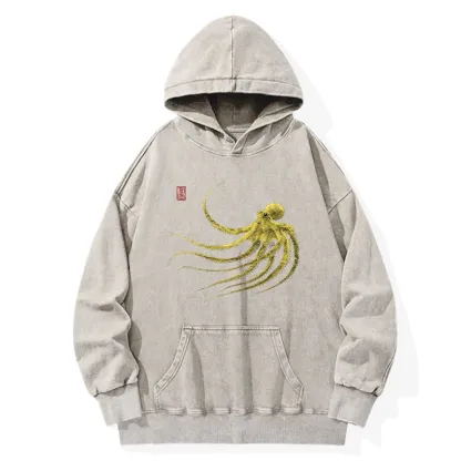 Tokyo-Tiger Retro Octopus Japanese Washed Hoodie