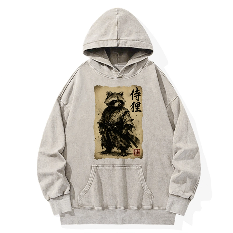Tokyo-Tiger Retro Raccoon Samurai Washed Hoodie