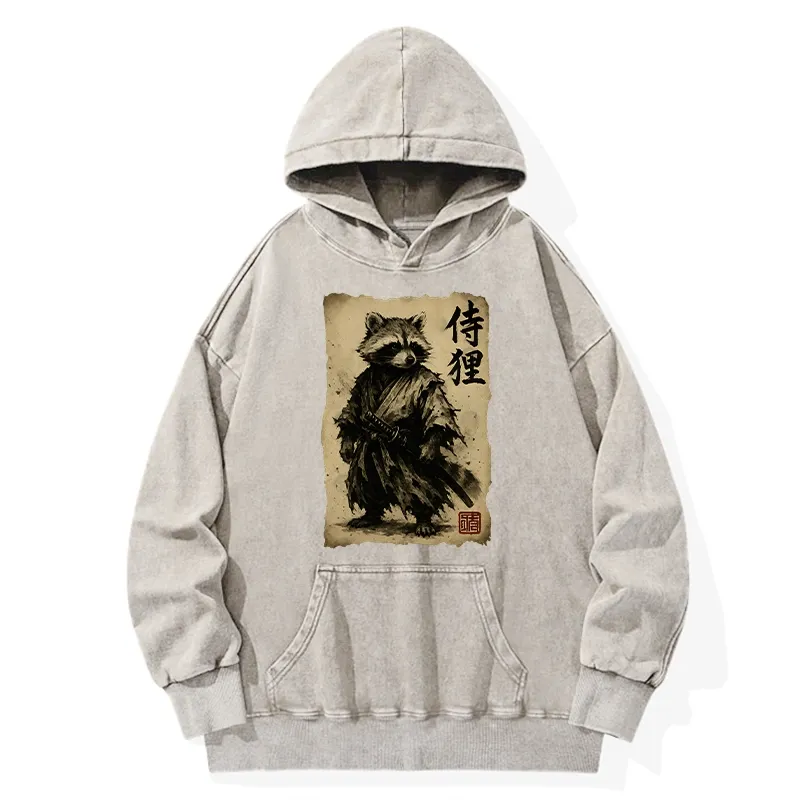 Tokyo-Tiger Retro Raccoon Samurai Washed Hoodie