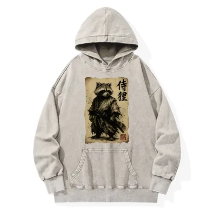 Tokyo-Tiger Retro Raccoon Samurai Washed Hoodie
