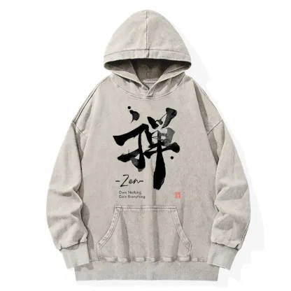 Tokyo-Tiger Zen Texts Washed Hoodie