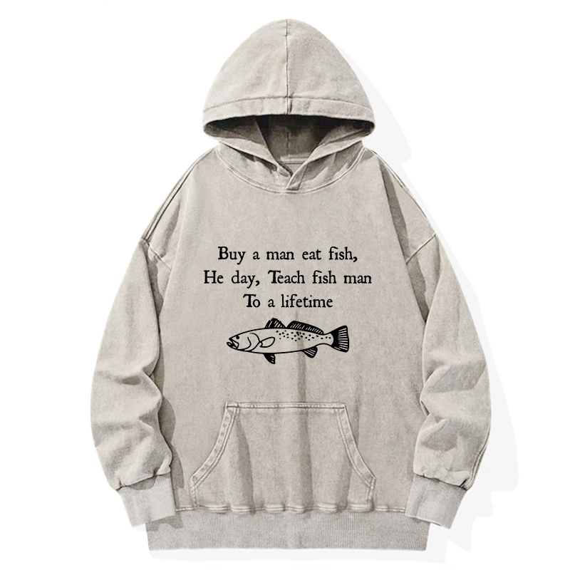 Tokyo-Tiger Man Eat Fish Meme Washed Hoodie