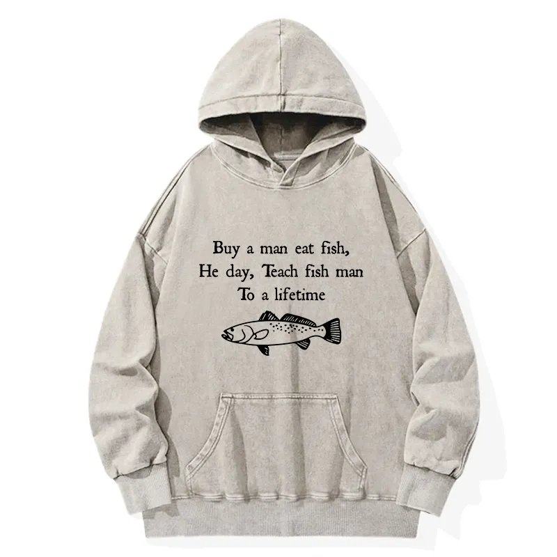 Tokyo-Tiger Man Eat Fish Meme Washed Hoodie Sale