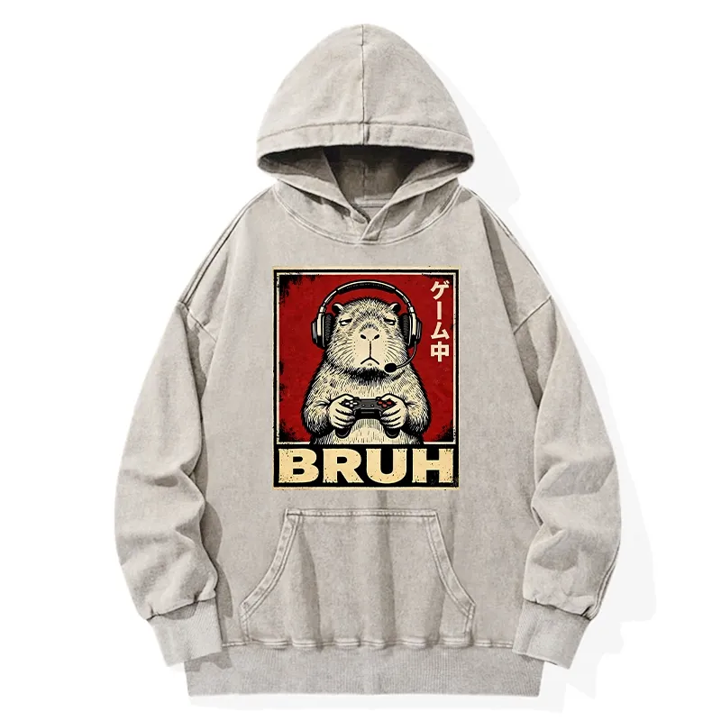 Tokyo-Tiger Funny Capybara Playing Games Washed Hoodie