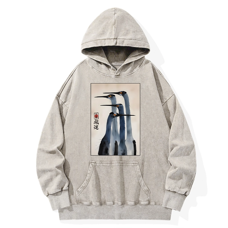 Tokyo-Tiger Retro Sandhill Crane Washed Hoodie