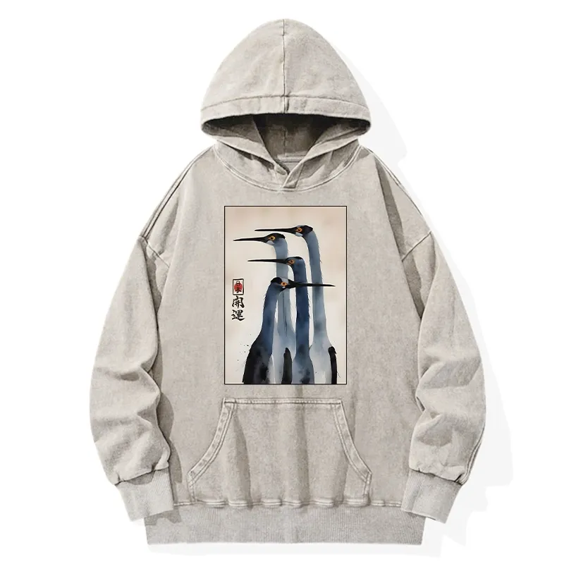 Tokyo-Tiger Retro Sandhill Crane Washed Hoodie