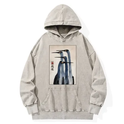 Tokyo-Tiger Retro Sandhill Crane Washed Hoodie