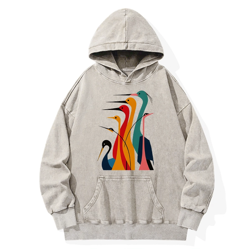 Tokyo-Tiger Various Types Of Cranes Washed Hoodie
