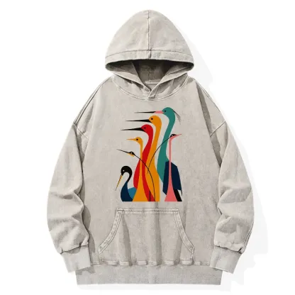 Tokyo-Tiger Various Types Of Cranes Washed Hoodie