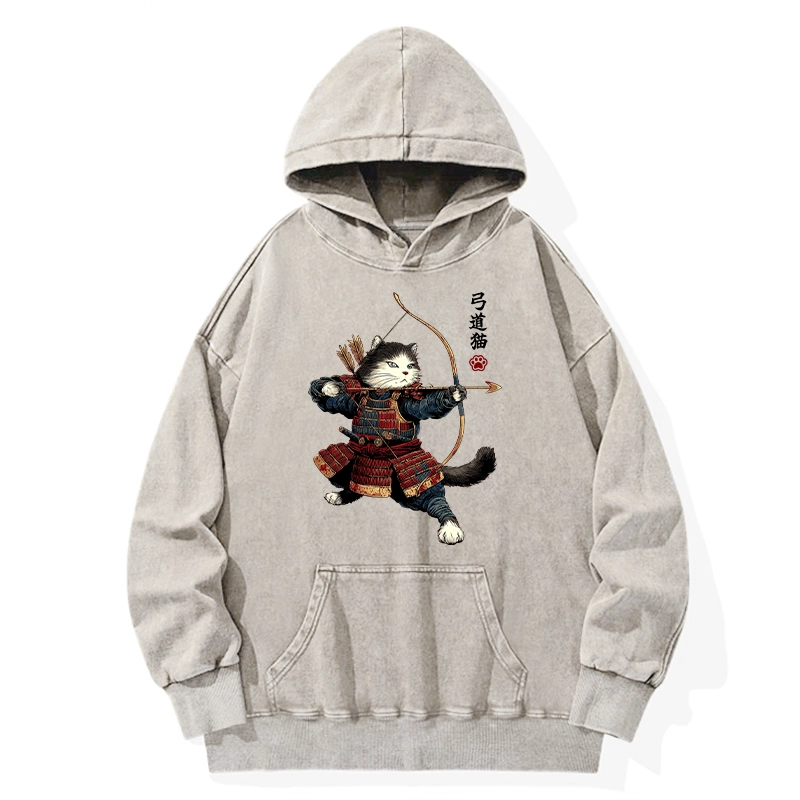 Tokyo-Tiger Kyudo Samurai Cat Washed Hoodie