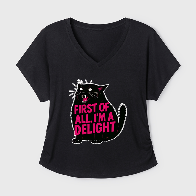 Tokyo-Tiger Roaring Black Cat Modal Dolman Sleeve T-Shirt