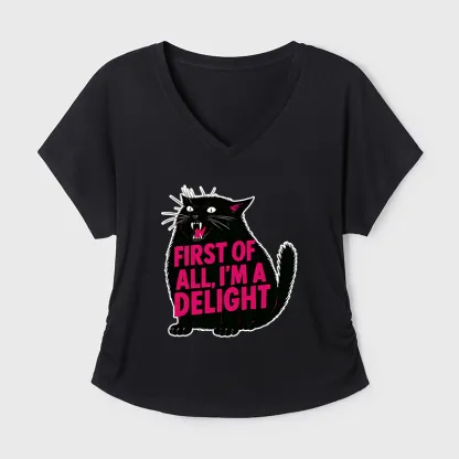 Tokyo-Tiger Roaring Black Cat Modal Dolman Sleeve T-Shirt