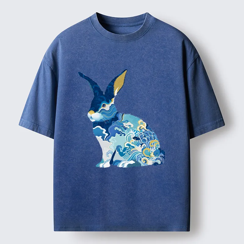 Tokyo-Tiger Japanese Traditional Patterned Rabbit Washed T-Shirt