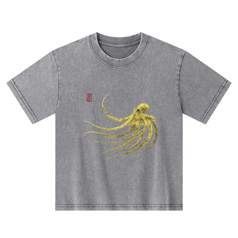 Tokyo-Tiger Retro Octopus Japanese Kids Washed T-Shirt