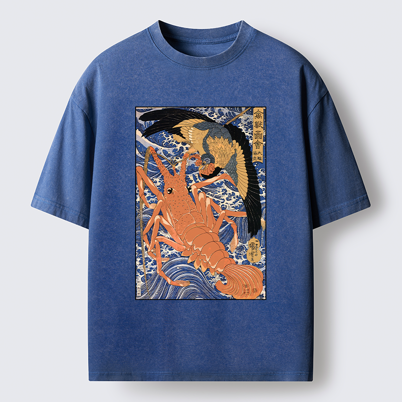 Tokyo-Tiger Ukiyo-e Lobster Washed T-Shirt