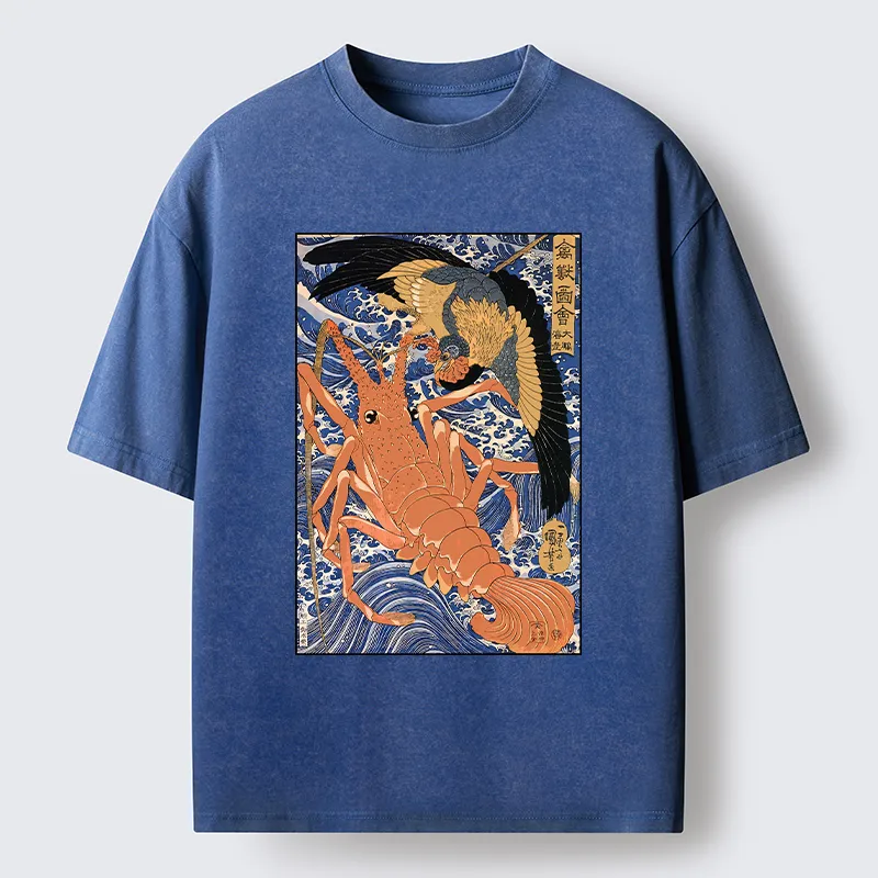 Tokyo-Tiger Ukiyo-e Lobster Washed T-Shirt