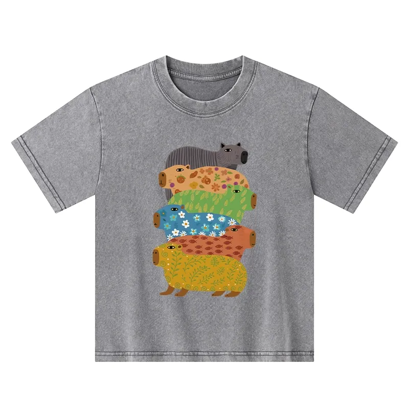 Tokyo-Tiger Colorful Capybaras Kids Washed T-Shirt