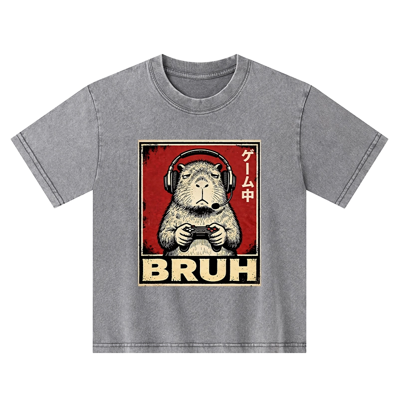 Tokyo-Tiger Funny Capybara Playing Games Kids Washed T-Shirt