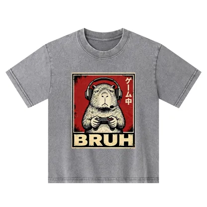 Tokyo-Tiger Funny Capybara Playing Games Kids Washed T-Shirt