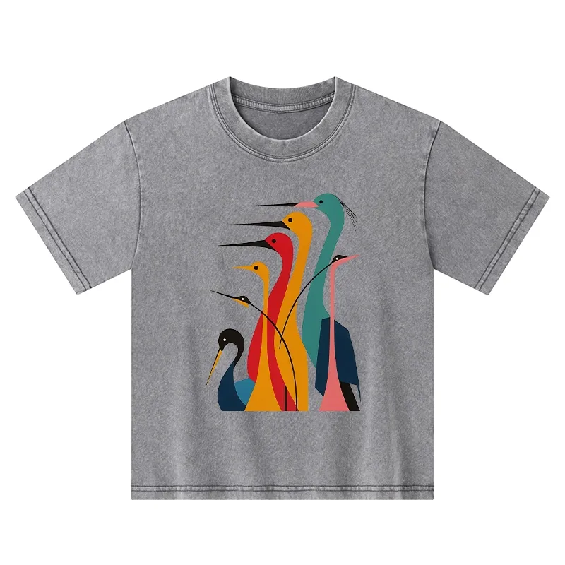 Tokyo-Tiger Various Types Of Cranes Kids Washed T-Shirt