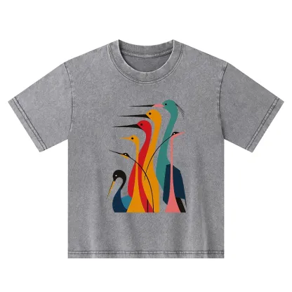 Tokyo-Tiger Various Types Of Cranes Kids Washed T-Shirt