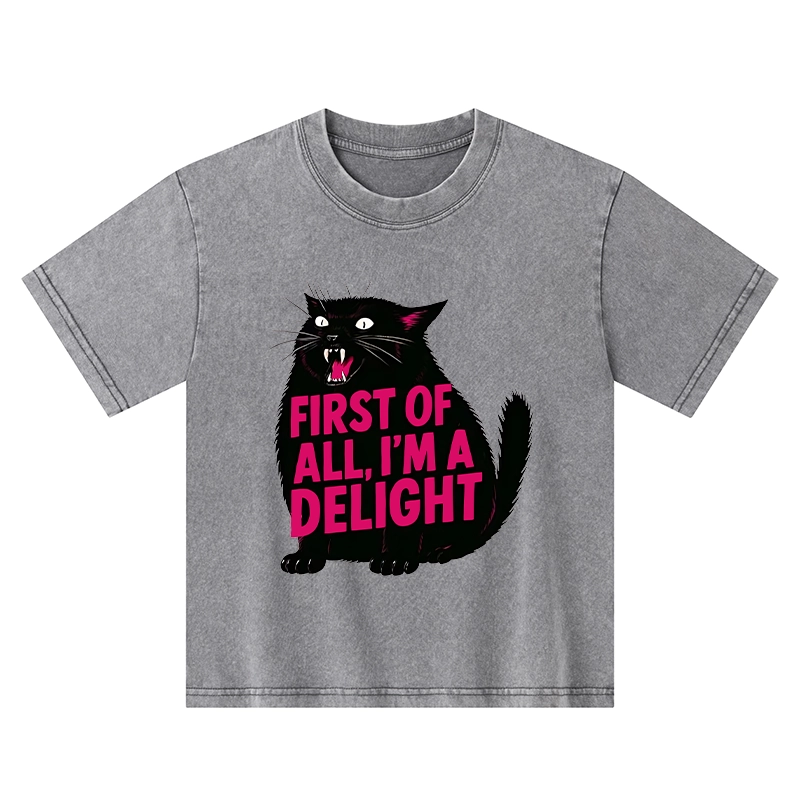 Tokyo-Tiger Roaring Black Cat Kids Washed T-Shirt