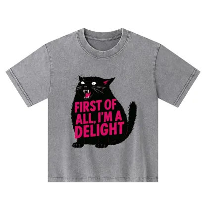 Tokyo-Tiger Roaring Black Cat Kids Washed T-Shirt