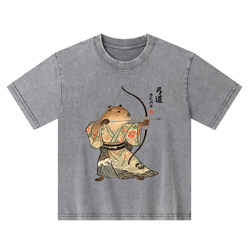Tokyo-Tiger Capybara Archery Kids Washed T-Shirt