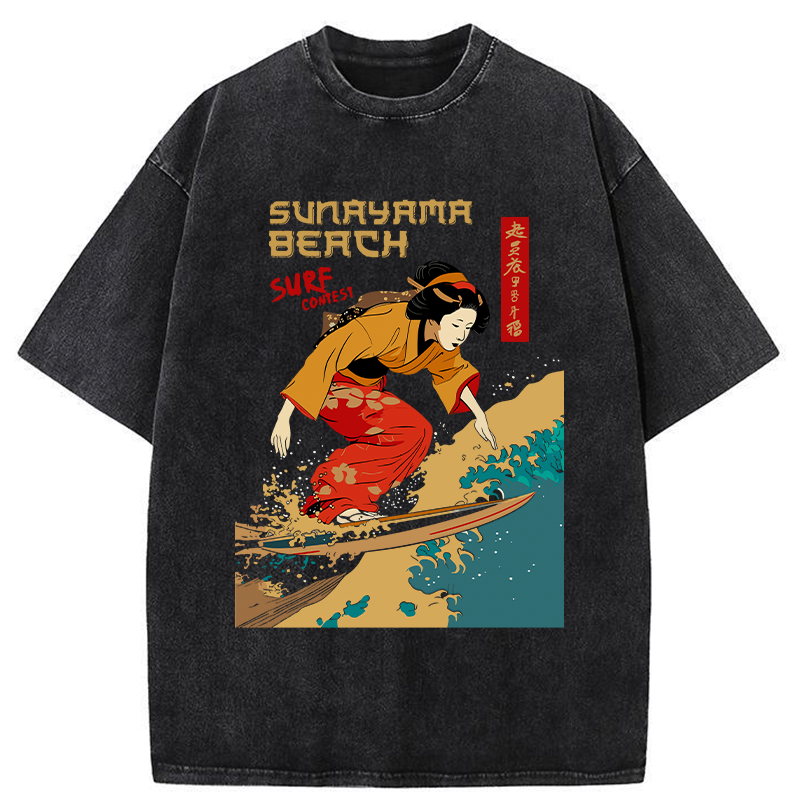 Tokyo-Tiger Surfing Geisha Washed T-Shirt