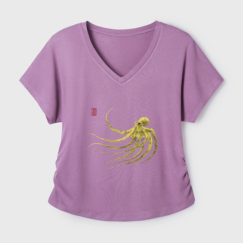 Tokyo-Tiger Retro Octopus Japanese Modal Dolman Sleeve T-Shirt