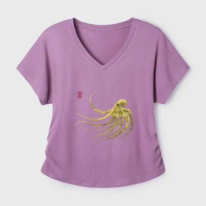 Tokyo-Tiger Retro Octopus Japanese Modal Dolman Sleeve T-Shirt