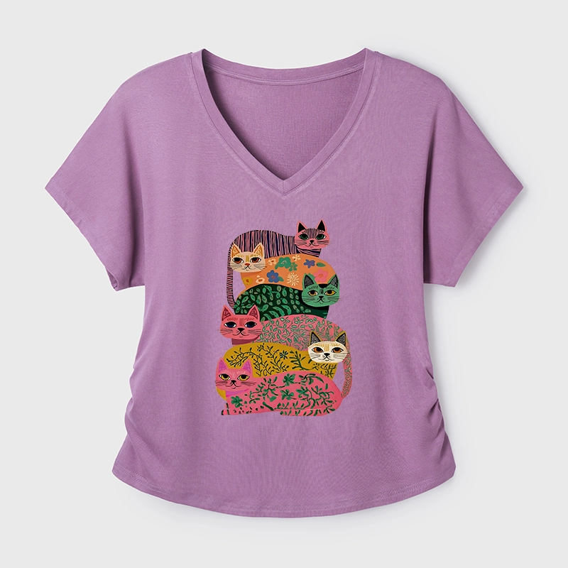 Tokyo-Tiger Colorful Cats Modal Dolman Sleeve T-Shirt