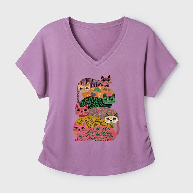 Tokyo-Tiger Colorful Cats Modal Dolman Sleeve T-Shirt