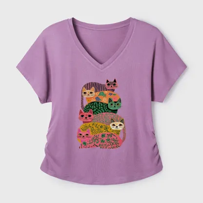 Tokyo-Tiger Colorful Cats Modal Dolman Sleeve T-Shirt