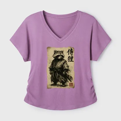 Tokyo-Tiger Retro Raccoon Samurai Modal Dolman Sleeve T-Shirt