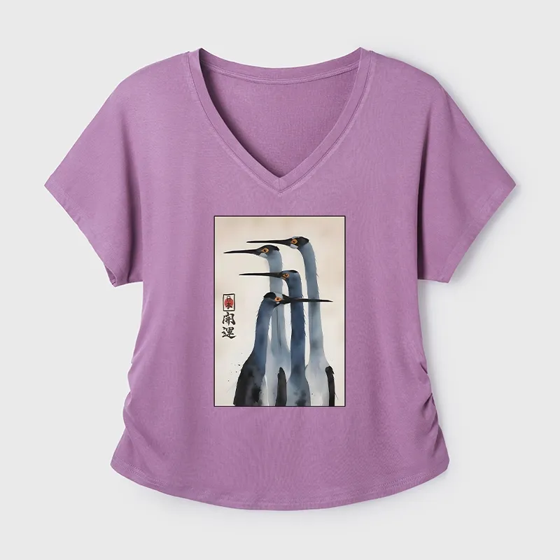 Tokyo-Tiger Retro Sandhill Crane Modal Dolman Sleeve T-Shirt