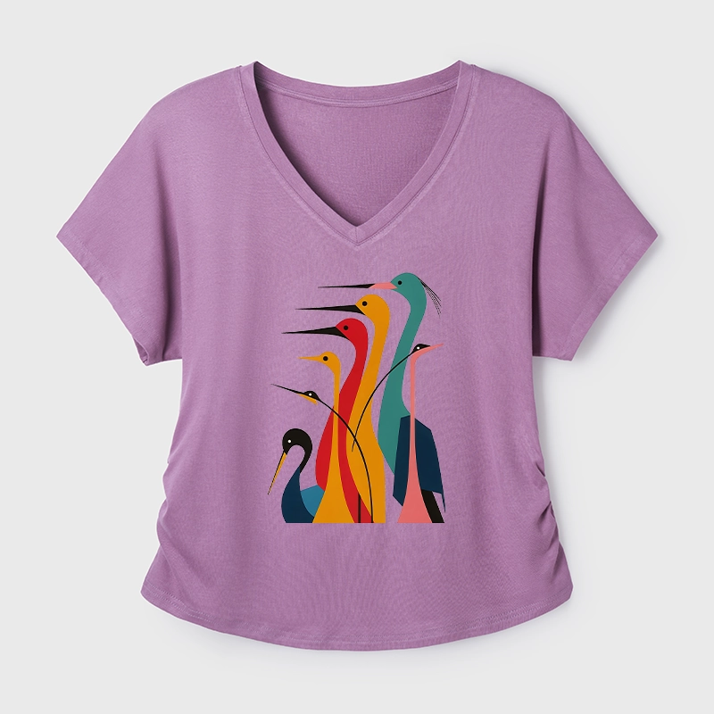 Tokyo-Tiger Various Types Of Cranes Dolman Sleeve T-Shirt