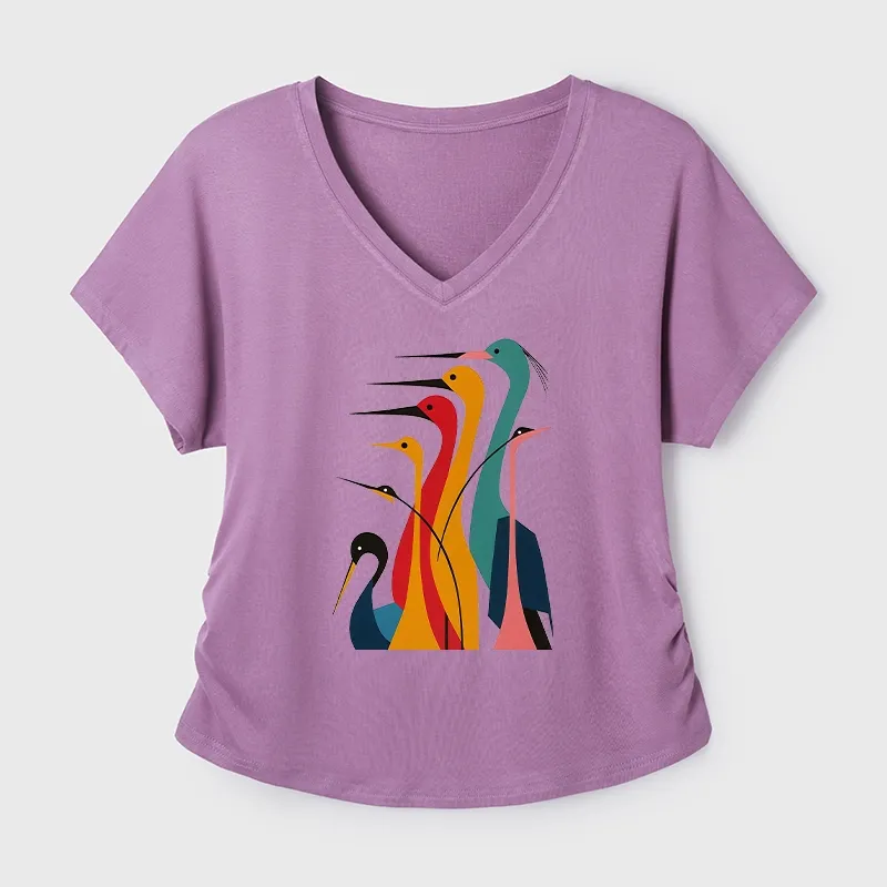 Tokyo-Tiger Various Types Of Cranes Dolman Sleeve T-Shirt