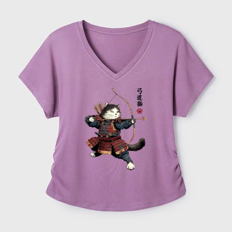 Tokyo-Tiger Kyudo Samurai Cat Modal Dolman Sleeve T-Shirt